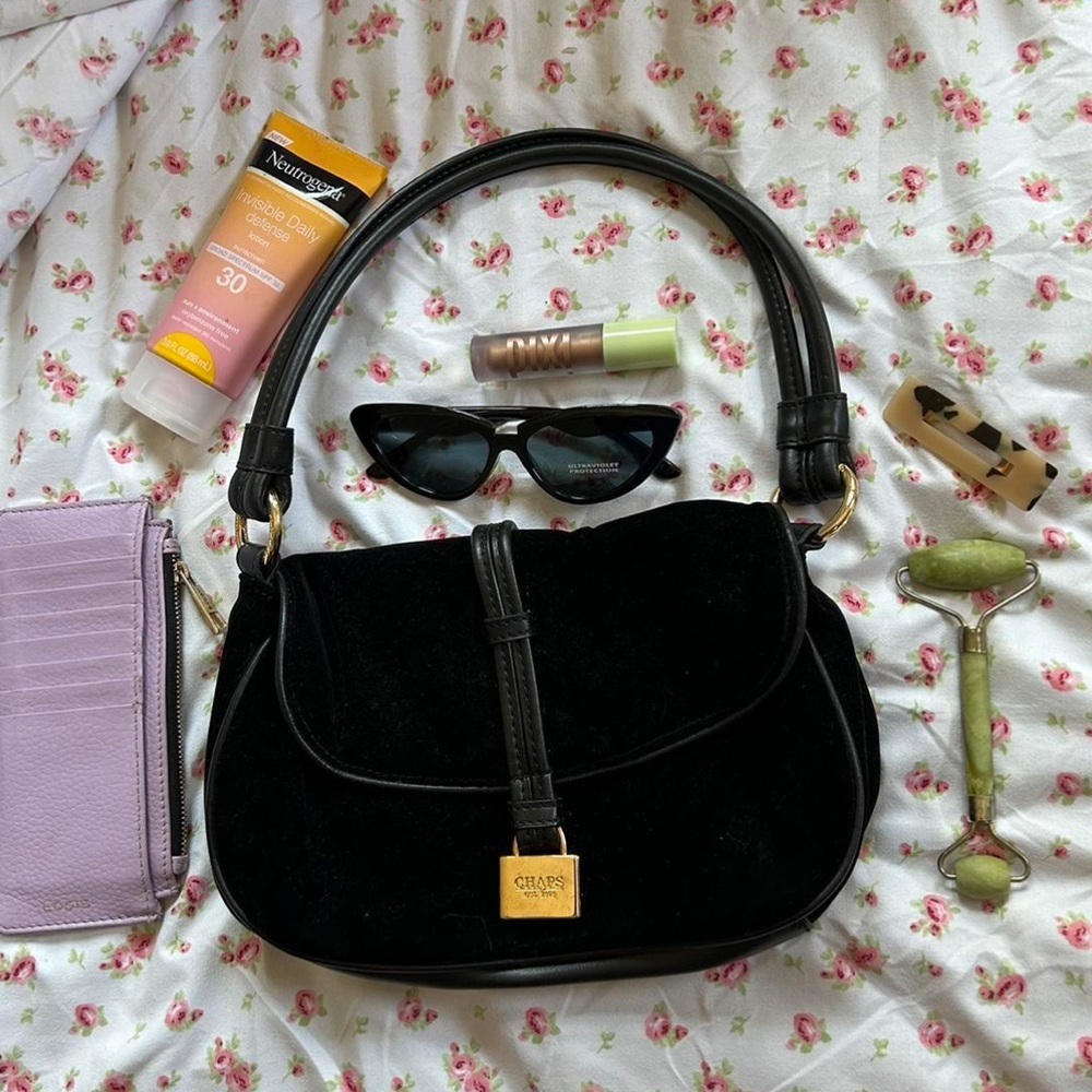 Chaps Black Suede Shoulder Bag